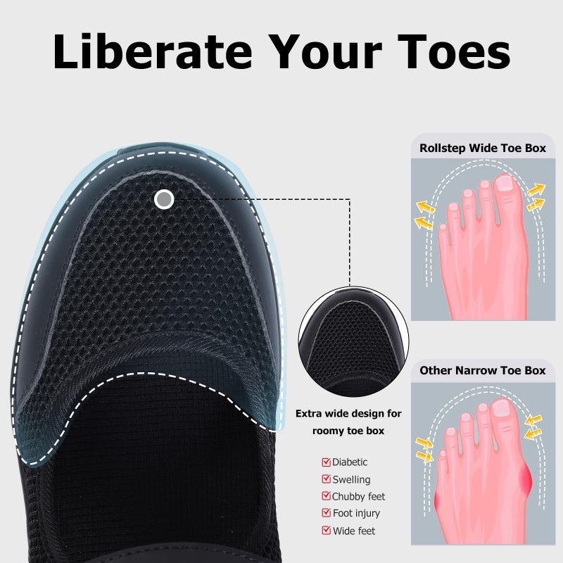 Git-up Women's Arch Support Walking Shoes, Breathable Wide Toe Box Nursing Work Shoes for Plantar Fasciitis, Comfortable Non Slip Orthopedic Sneakers for Flat feet B-Black - Image 5